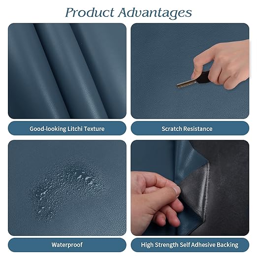 BSZHTECH Leather Repair Tape Self-Adhesive Leather Repair Patch for Couch Furniture Sofas Car Seats Advanced PU Vinyl Leather Repair Kit (Blue, 3.9X79 inch)
