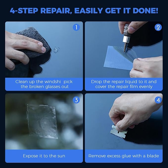 Car Windshield Chip Repair Kit, Windshield Repair Kit Nano Glass Crack Repair, Auto Glass Crack Chip Quick Fix Tools, Bulls-Eye and Star-Shaped Crack,2 Bottles