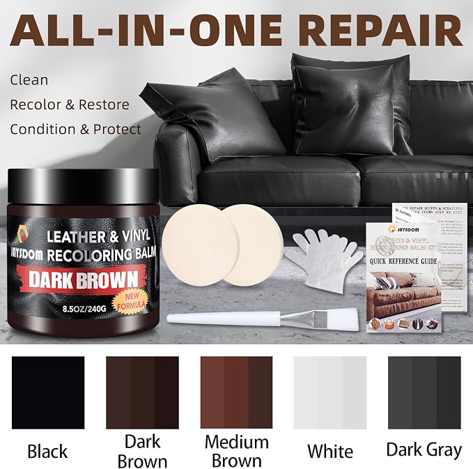 Leather Recoloring Balm, Leather Repair Kit, Leather Dye, Leather Color Restorer, Leather Scratch Remover, Leather Couch Paint, Repair, Leather Scratch Repair, Leather Restorer (Dark Brown with Oil)