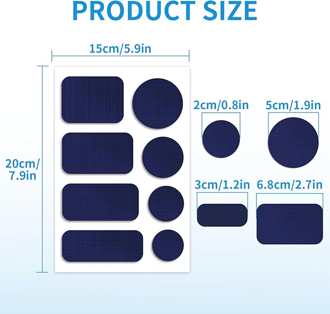 Waterproof Self-Adhesive Nylon Patches for Tent Repair Kit, 24pcs Outdoor Gear Tenacious Repair Tape, Fabric Patches for Clothes, Down Puffer Jacket, Tent, Sleeping Bag, Backpack, Navy Blue