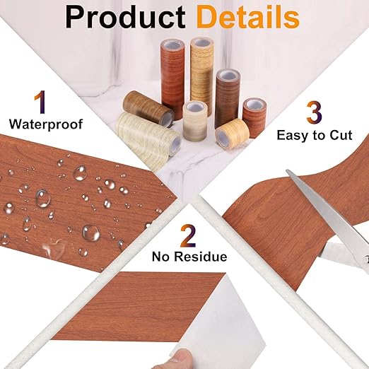 PATIKIL Wood Grain Tape 12" x 32 ft, Self-Adhesive Wood Texture Repair Tape Realistic Wooden Effect Patch for Furniture Cabinets Floor Walls, Red Brown