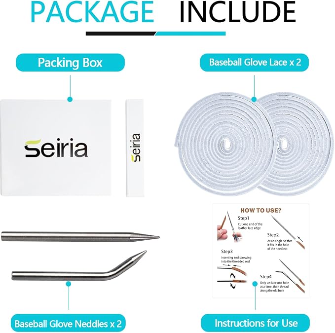 Baseball Glove Lace, Mitt Lace Repair Kit Softball 2 Leather Laces and 2 Lacing Needles for Catcher's Glove
