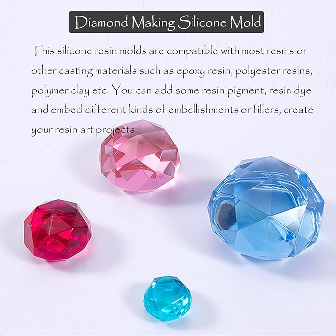 6 PCS 3D Diamond Gem Silicone Molds - Clear Diamond Molds for Making Clay, Resin, Epoxy Crafting Projects
