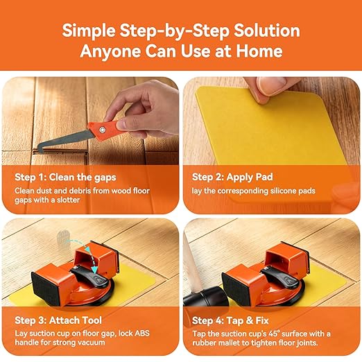 Floor Gap Fixer Tool,Heavy Duty 90° Striking Surface Floor Suction Cup Tool with Slot Cutter and Silicone Pad & Rubber Mallet for Repair Laminate Vinyl Hardwood Flooring
