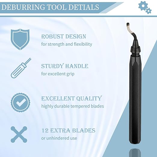 Deburring Tool with 12 HSS Blades, 12 High-Speed Steel Blades for 3D Prints, Metal, PVC & Plastic