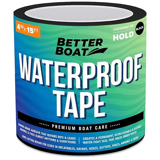 Better Boat Black Waterproof Tape for Leaks, Heavy Duty Marine Grade Sealant, 15 ft x 4 in, for Pools, Gutters, Underwater Repair, Patching and Sealing