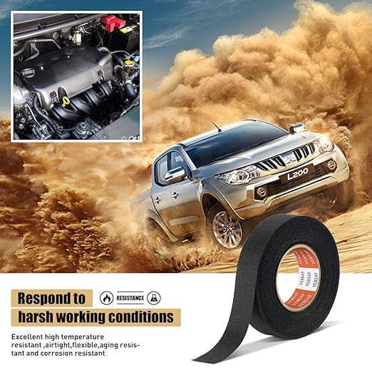 VERSAF Wire Harness Automotive Cloth Tape - Adhesive High Noise Resistance Heat Proof Chemical Fiber Fabric Electrical Tape for Wrapping Wiring Harness/Insulation/Car Engine (0.75″82′Pack of 1 Piece)