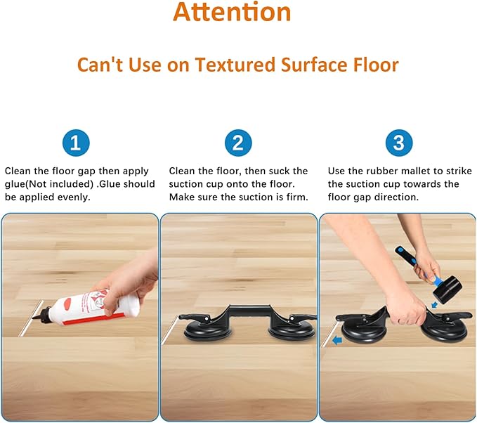 Floor Gap Fixer Tool for Laminate Floor Gap Repair Plank Grabber Includes Heavy Duty Aluminum Suction Cup and Fiberglass Handle Rubber Mallet (Can't Use on Scraped Surface Floor)