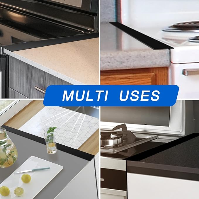 Silicone Stove Counter Gap Cover (2 Pack),Easy Clean Heat Resistant Wide & Long Kitchen Stove Gap Filler,Seals Spills Between Counters, Oven, Stovetops, Washing Machines, Washer, Dryer(30 in, Black)