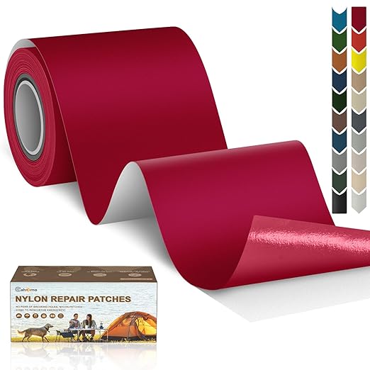Cahomo 3x79 Inch Nylon Repair Patch Nylon Repair Tape Self Adhesive Fabric Tapes Outdoor Camping Gear Fabric kit for Tent, Umbrella, Down Jackets, Sleeping Bag, Knapsack （Red）