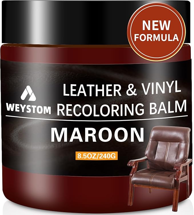 Leather Recoloring Balm - Maroon Leather Repair Kit for Furniture, Dye, Recolor, Renew, Repair & Restore Aged, Faded, Cracked, Peeling and Scuffed, Car Care