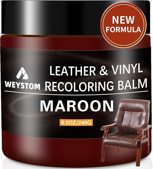 Leather Recoloring Balm - Maroon Leather Repair Kit for Furniture, Dye, Recolor, Renew, Repair & Restore Aged, Faded, Cracked, Peeling and Scuffed, Car Care