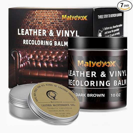 Malydyox 10oz Leather Recoloring Blam with 3.52oz Mink Oil, Leather Repair Kit for Furniture, Leather Couches Restorer, Leather Couch Repair, Leather Conditioner for Couch (Dark Brown)
