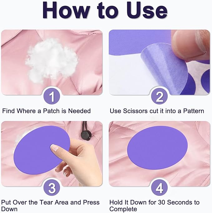Self-Adhesive Nylon Patches Tent Repair Kit – Outdoor Gear Tenacious Repair Tape, Waterproof Fabric Patches for Clothes, Tent, Down Jacket, Backpack (45pcs, Purple
