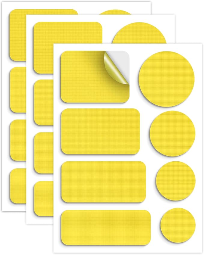 Waterproof Self-Adhesive Nylon Patches for Tent Repair Kit, 24pcs Outdoor Gear Tenacious Repair Tape, Fabric Patches for Clothes, Down Puffer Jacket, Tent, Sleeping Bag, Backpack, Fluorescent Yellow