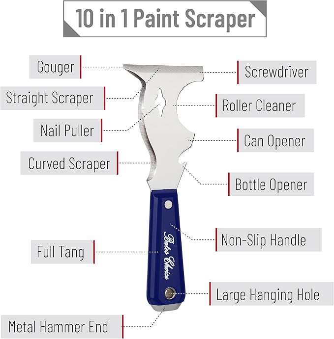 Bates- Paint Scraper, 10 in 1 Painters Tool, Paint Scrapers for Wood, Painters Tool, Painters Knife, Paint Scraper for Painting, Putty Knife, Metal Scraper, Spackle Knife, Putty Scraper