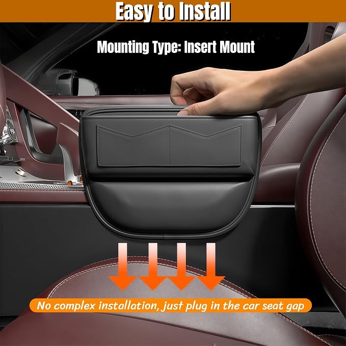 BLIRITEL Car Seat Gap Filler Organizer with Charging Hole, PU Leather Car Seat Gap Plug with Storage Slot, Car Console Side Organizer for Phone, Keys & Cards (Black)