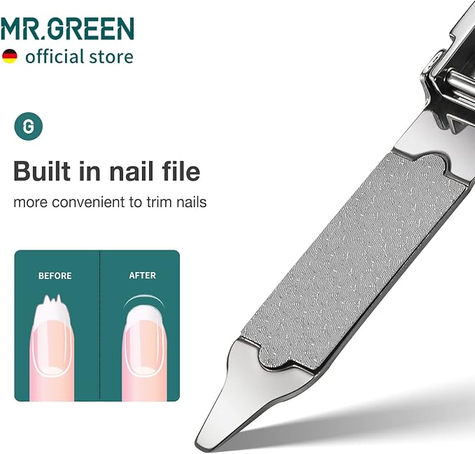 MR.GREEN Collapsible Nail Clippers Small and Thin Portable Travel Nail Scissors Cutter Stainless Steel Manicure Tools with Nail Files (Blue Leather Case+ Iron Box)