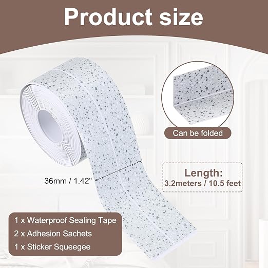 uxcell Caulk Tape Waterproof, 1.42 Inch x 10.5 ft Self-Adhesive Sealant Sealing Strip Caulking Sealant Tape PVC with Tool for Kitchen Sink Toilet Bathroom Bathtub Floor, Ink White