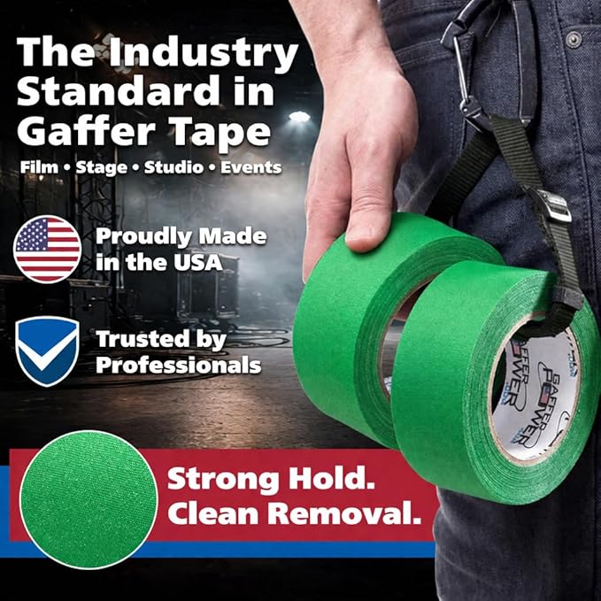 Green Screen Tape – Chroma Key Gaffer Tape for Photography, Video & Film – Non-Reflective Matte Finish, Residue-Free Removal, Strong Hold for Studio, Lighting & Background Setup (Green)