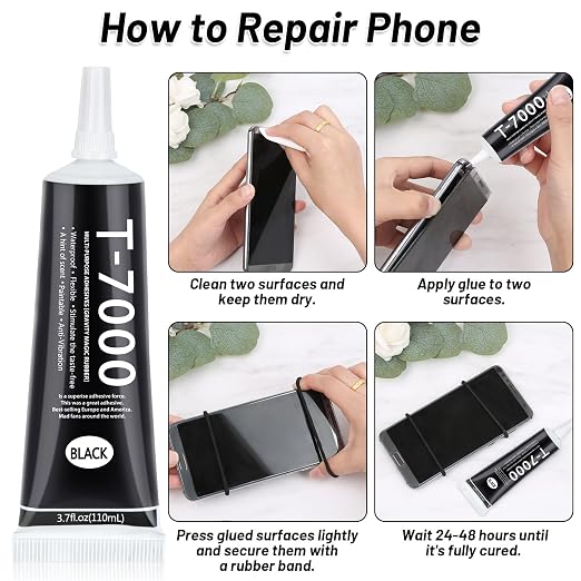2 x 110ML T 7000 Pone Repair Glue, Multipurpose T-7000 Super Glue Semi Fluid Black Adhesive for Phone Screen Repair, Craft, Wooden, Leather, Shoes, Jewelry Making