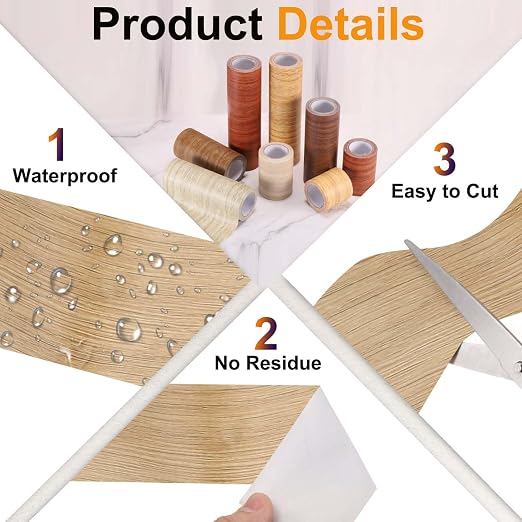 PATIKIL Wood Grain Tape 2" x 32 ft, Self-Adhesive Wood Texture Repair Tape Realistic Wooden Effect Patch for Furniture Cabinets Floor Walls, Birch