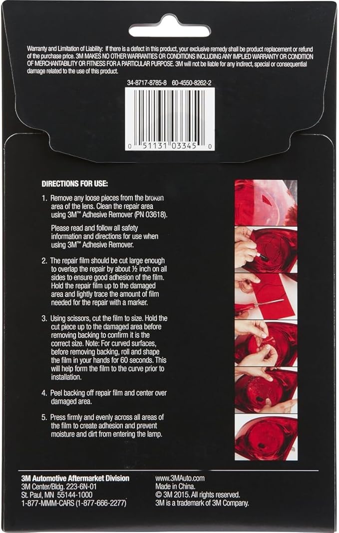 3M Auto High-Strength Lens Repair Film, 3.5 in x 7.75 in, Assorted Sheets: Red / Amber / Clear, Weatherproof & Airtight Seal, Flexible Film Repairs Flat or Curved Lenses on Truck & Car Lights (03345)