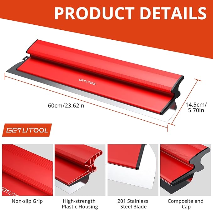 GETLITOOL 60cm Large Paint Putty Scraper with Spare Blades, Heavy-Dury Drywall Knife with Ergonomic Handle & 201 Stainless Steel Skimming Blade for Drywall Repair, Joint Filling, Surface Finishing