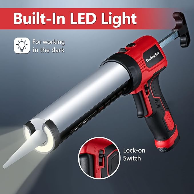 Caulk Gun, Non-Drip Electric Caulking Gun with 300 KG Thrust, Cordless Silicone Tool Gun with Constant Flow Tech, Lightweight 10oz Caulk Guns with LED Light