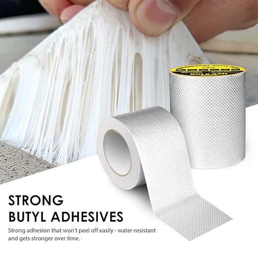 Waterproof Butyl Sealing Tape, Strong Adhesive Aluminum Foil Metal Roof Repair Tape for RV Roof Sealing, Flashing Seams, Gutters, Skylight and Vent Pipes Waterproofing, 2" x 16ft