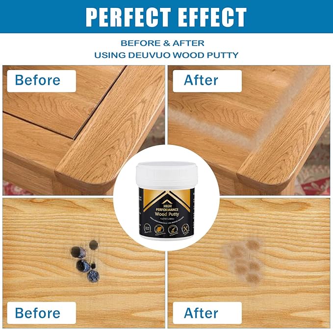 Deuvuo Natual Wood Putty, Wood Putty Filler - Our Wood Grain Filler Offers a Quick and Lasting Fix for Any Damage or Flaw - Paintable, Stainable, Sandable & Quick Drying - 9.87 Ounce