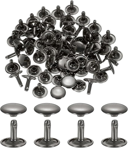 uxcell 120Set Leather Rivets, 10mm Double Cap Rivet Tubular Metal Studs Repairs Decoration Craft Accessories for Repair Decorate Leather Craft Belt Bag Shoes Purse Belts, Metallic Black