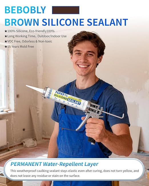 Silicone Caulk & Sealant Brown, 100% Waterproof Silicone Sealant, Shrink & Crack Proof, Silicone Caulking for Kitchen, Bathroom, RV, Interior & Exterior Use, 10.2 FL. OZ/300ML, 1 Pack