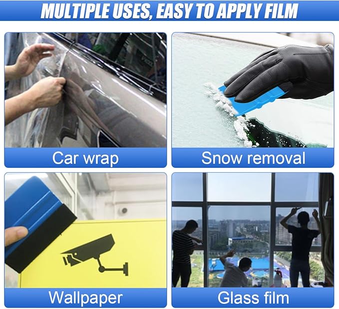 smilfuy Sleek 4 Inch Plastic Felt Edge Squeegee - Vinyl Scraper Tool for Car Decals, Mini Squeegee Car Window Film Tinting Tool, Vinyl Wrap Wallpaper Smoothing Tool for Car Window Tint, Blue