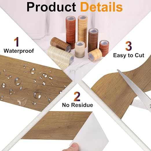 PATIKIL Wood Grain Tape 12" x 32 ft, Self-Adhesive Wood Texture Repair Tape Realistic Wooden Effect Patch for Furniture Cabinets Floor Walls, Grain