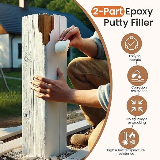Boncart Epoxy Wood Putty, High Strength Filler Putty, Stainable 2-Part Epoxy Filler, 21.16 oz Structural Wood Repair Kit, Wooden Furniture Repair Kit for Damages (White)