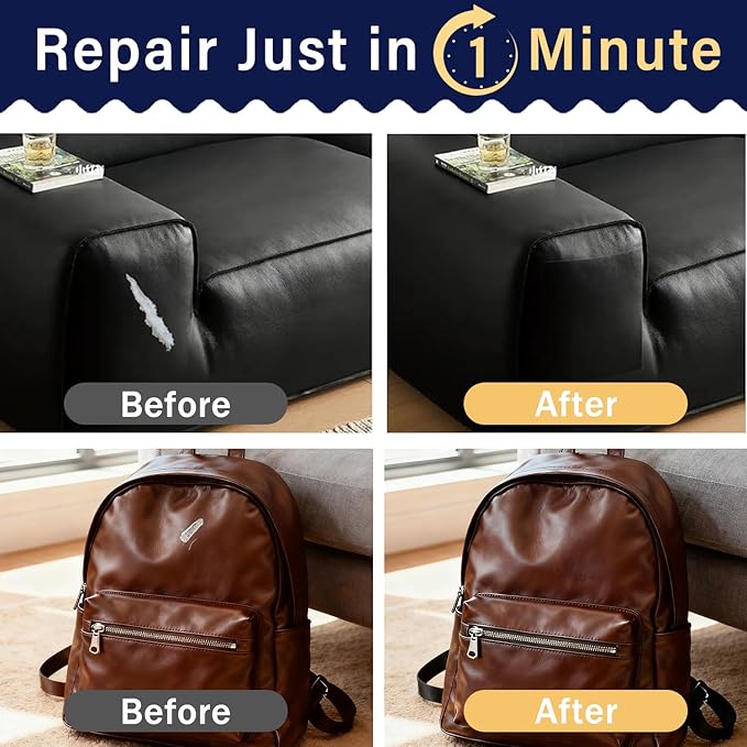 Zenyao Leather Repair Patch Tape - Self Adhesive Leather Repair Kit for Car Seat Furniture, Heavy Duty Vinyl Repair Patch for Couch Sofa, Waterproof Fix for Tears, 12x30 Inch Roll, Grey Khaki