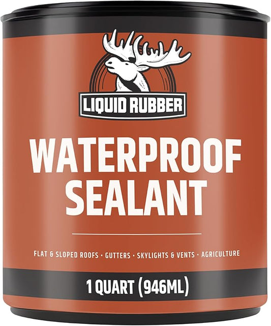 Liquid Rubber Waterproof Sealant – DIY Leak Repair Coating for Flat, Metal & Low Slope Roofs, Foundations, Gutters & More – Flexible Protective Membrane - Black - 1 Quart