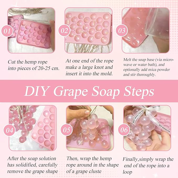DIY Grape Soap Making Kit for Beginners – Complete Handmade Craft Set with 2 Natural Soap Bases, Silicone Molds, Mica Powder, Jute Rope & Tools, Creative Home Decor, Gift Ready