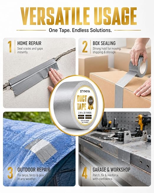 Silver Duct Tape Heavy Duty: Wide Waterproof Outdoor Duck Furniture Repair Tape Bulk - Strong Adhesive Weather UV Resistant No-Residue Masking Tapes Patterns Variety Pack (3, Grey)