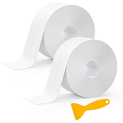 Caulk Strip, 2 Pack 1.5' x 10.5Ft Caulk Strip for Bathtub Self Adhesive Caulk Tape Caulking Sealing Tape for Kitchen Countertop,Sink,Bathroom,Toilet,and Bathtub Floor Wall Edge Protector