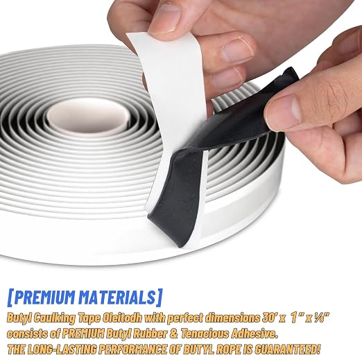 Oleitodh Black Butyl Seal Putty Tape 1 Inch x 30 Feet(4 Pack),Leak Proof Butal Tape for RV Repair, Window, Boat Sealing, Glass and EDPM Rubber Roof Patching