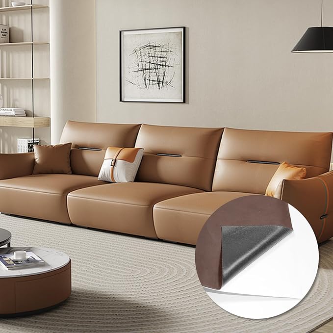 CHEIGHY Leather Repair Kit for Furniture - Advanced PU, Strong Self Adhesive Leather Repair Patch for Couch 17x79 inch Vinyl Repair Tape for Car Seat Upholstery Sofa Office Chair (Light Brwon)
