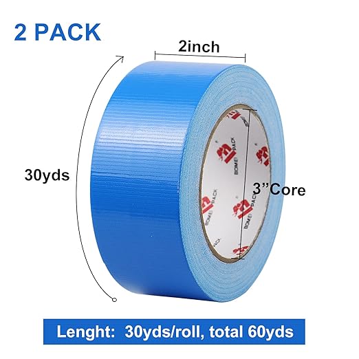 BOMEI PACK 3 Pack Blue Duct Tape Heavy Duty,2 Inch x 30 Yards,9 Mil Thick Heavy Duty Blue Tape Duct,Waterproof,No Residue,Flexible,Tear by Hand,Industrial Grade for Repairing,Fxing