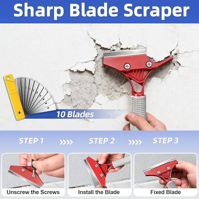 25 PCS Caulking Tool Kit, Caulk Remover, Grout Scraper & Sealant Finishing Tool - silicone caulking tool with Stainless Steel Scraper & 10 Replacement Blades for Bathroom, Kitchen, Tile, Shower, Sink