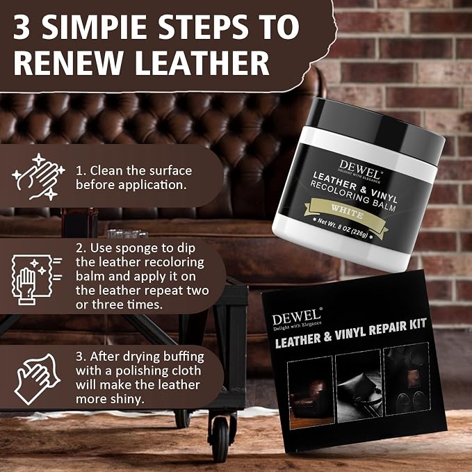 DEWEL Leather Recoloring Balm, White Leather Color Restorer for Scratched and Faded, Leather Scratch Remover, Upgrade Leather Repair Kit for Restore Couches, Car Seats, Shoes, Boots