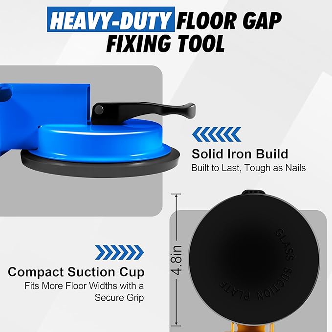 Floor Gap Fixer Tool with Rubber Mallet, Iron Body & Strong Suction Cup, Includes 5 Sticky Pads for Laminate, Vinyl, Wood & Tile Flooring Installation and Repair