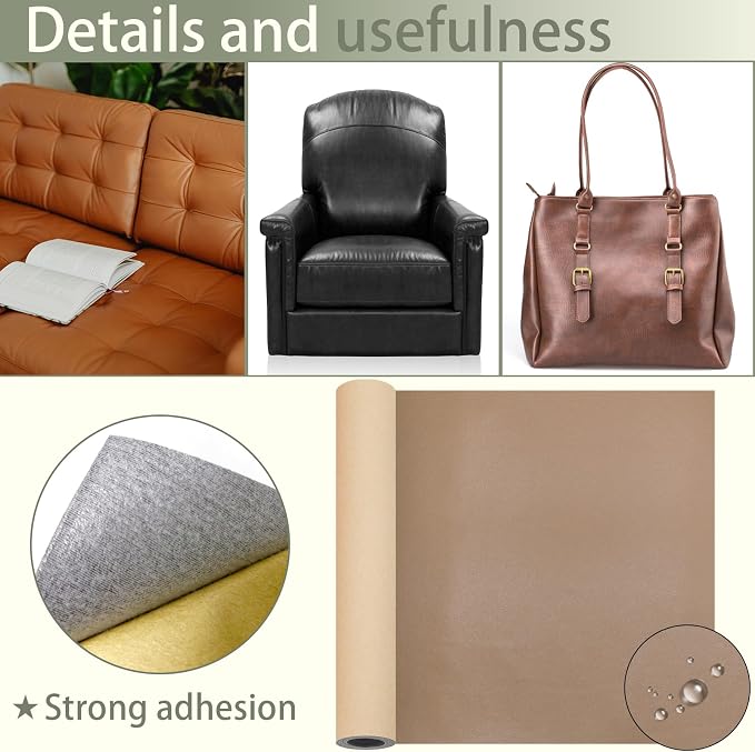 Leather Repair Patch for Furniture, 12×54 Inch Self Adhesive Leather Repair Tape, 1 Roll Vinyl Leather Repair Kit for Sofa Jackets Couches Handbags Kitchen Stools Luggage (Light Brown)