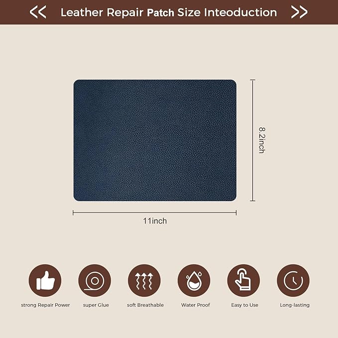 JDLUGH Sofa Leather Repair Patch Tape 8.2x11 Inch2PCS Large Self Adhesive Leather Sofa, Car Seat, Leather Furniture, Vinyl Repair Patch Kit (8.2x11 Inch, Blue1.0)