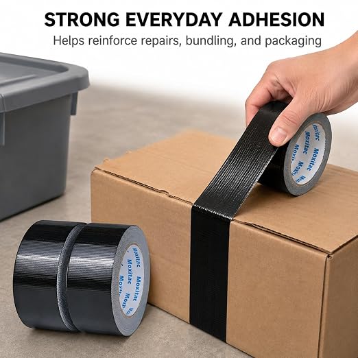 Black Duct Tape Heavy Duty, 2 Rolls, 2 Inch x 30 Yards Each, PE Coated Cloth Tape, Easy Tear by Hand, Water-Resistant Surface for Repairs, Packaging, Bundling, Garage and Workshop